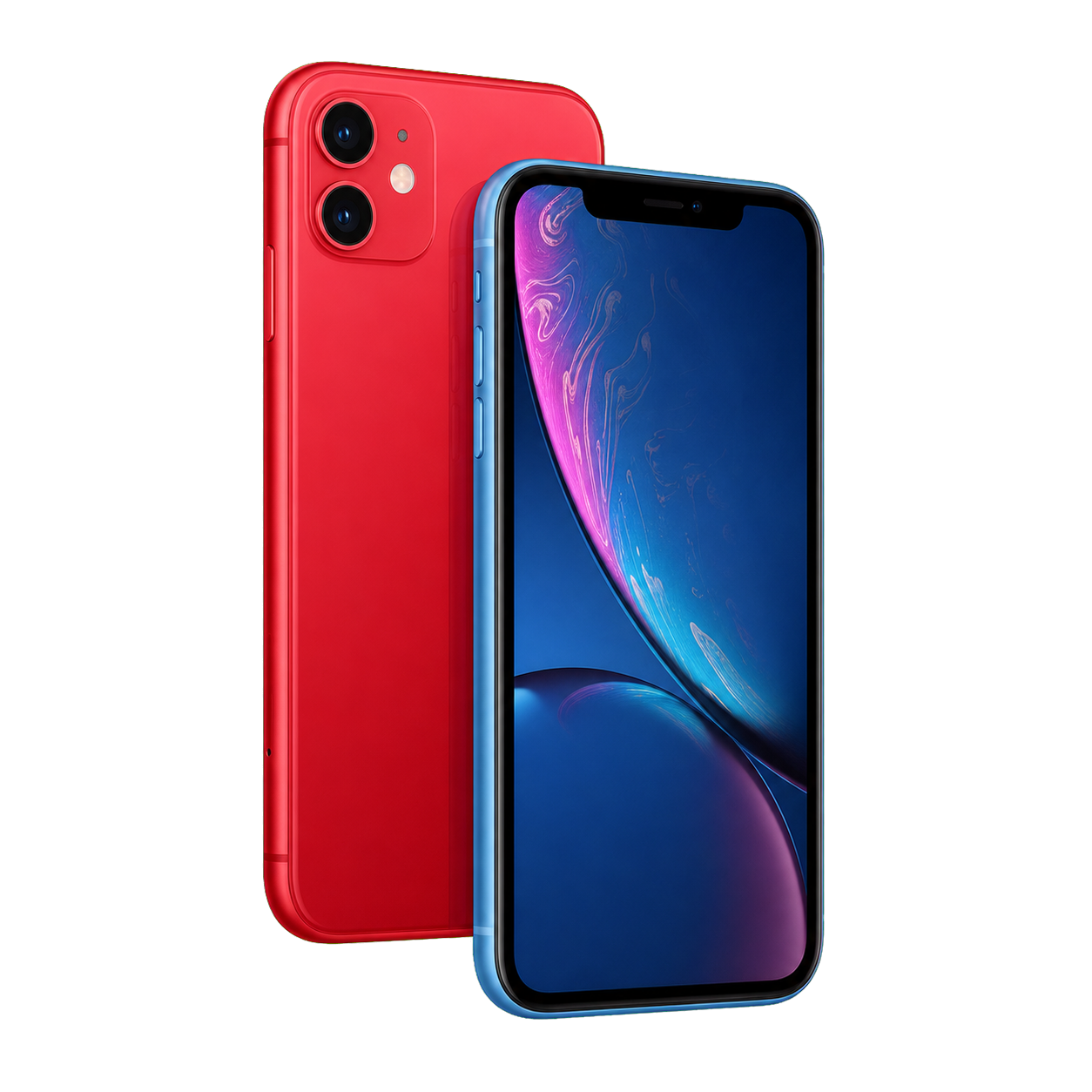 iPhone 11 vermelho e iPhone XR azul